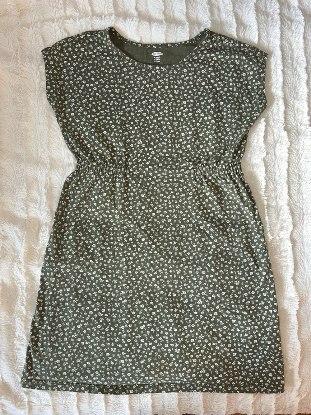 Old Navy Olive Green Dress with White Floral Pattern Kids XL